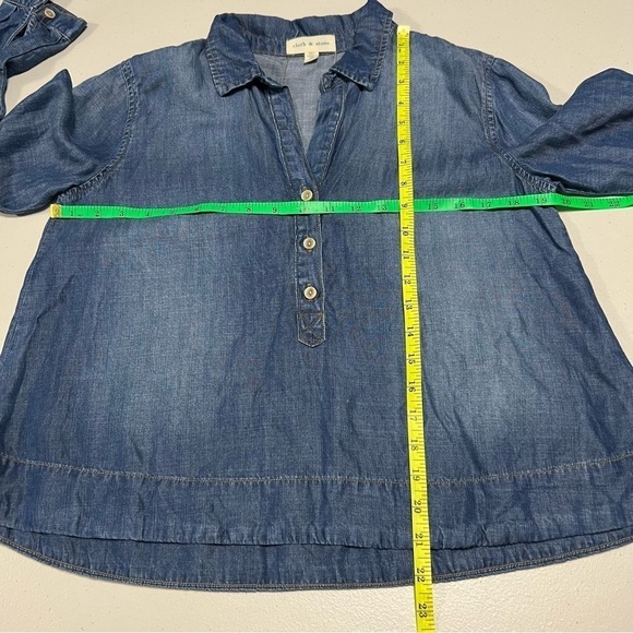 Anthropologie Cloth & Stone Chambray Tencel Lyocell Popover Long Sleeve v-neck - Picture 6 of 7